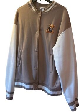 refuge Beige and White Teddy Patch Kids Bomber Jacket
